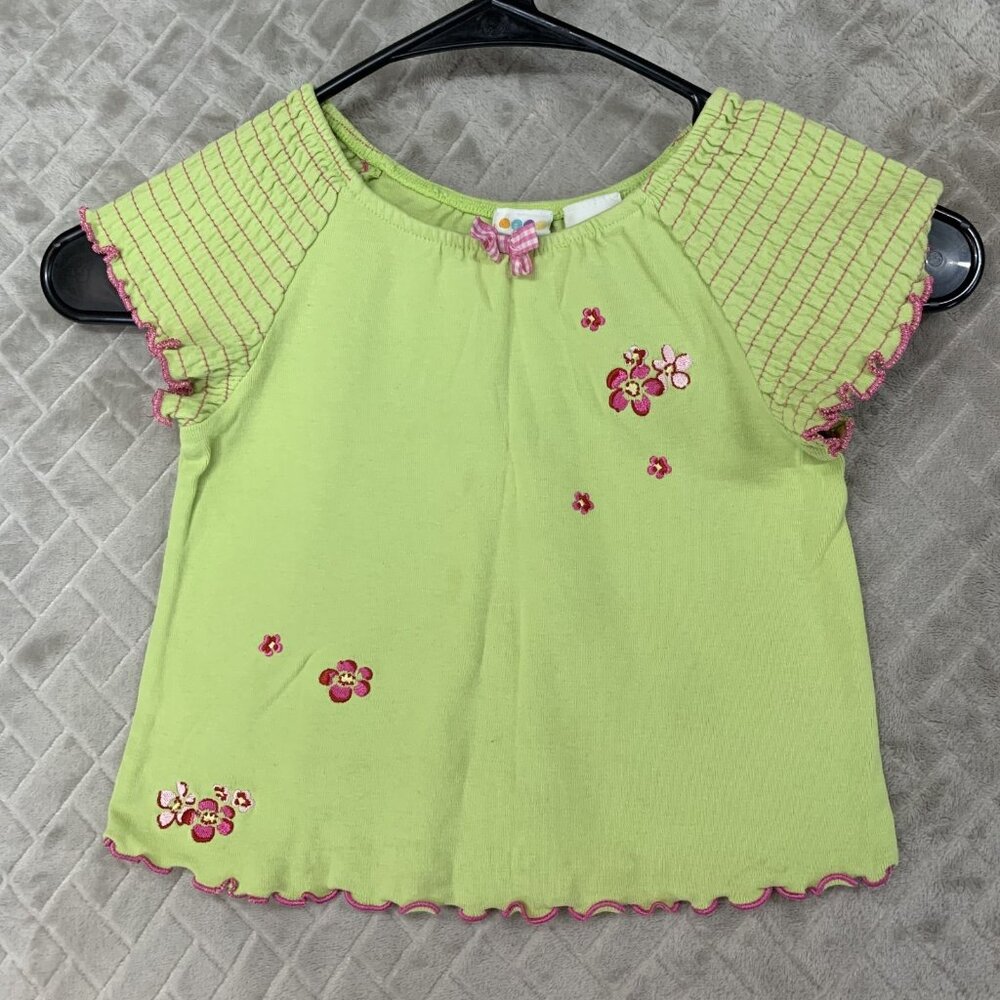 Gymboree Toddler Girls 12-18 Months Shirt Green Floral Embroidered Y2K Vintage
